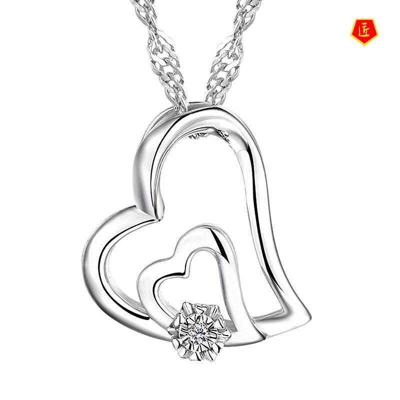 [Ready Stock]Korean Fashion Silver Heart-Shaped Zircon Pendant  Elegant Graceful