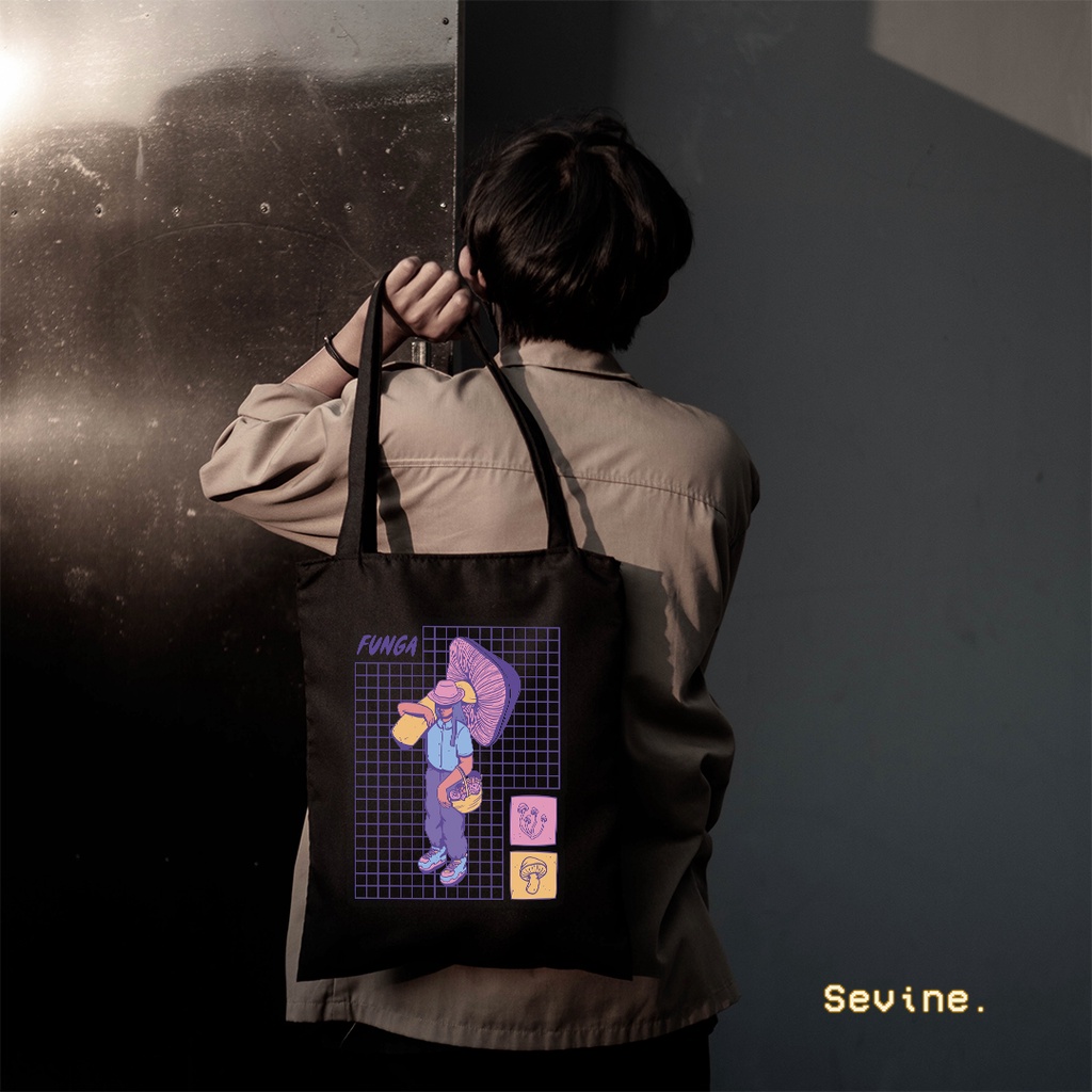 Sevine Totebag Fashion Tas Tote Bag Hitam Resleting Pria Wanita Laptop Kuliah Retro Vaporwave - HVW12