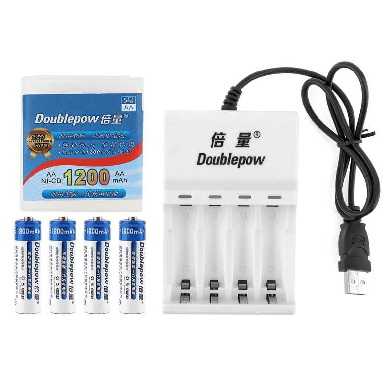 DOUBLEPOW Charger Baterai 4 slot AA/AAA + 4 PCS AA 1200mAh EPC-BTY-14M