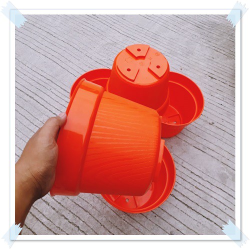 Tebal Pot Bunga 25cm Orange Motif Serat Kayu - Pot Plastik 25 Cm Bibit Bunga Ori