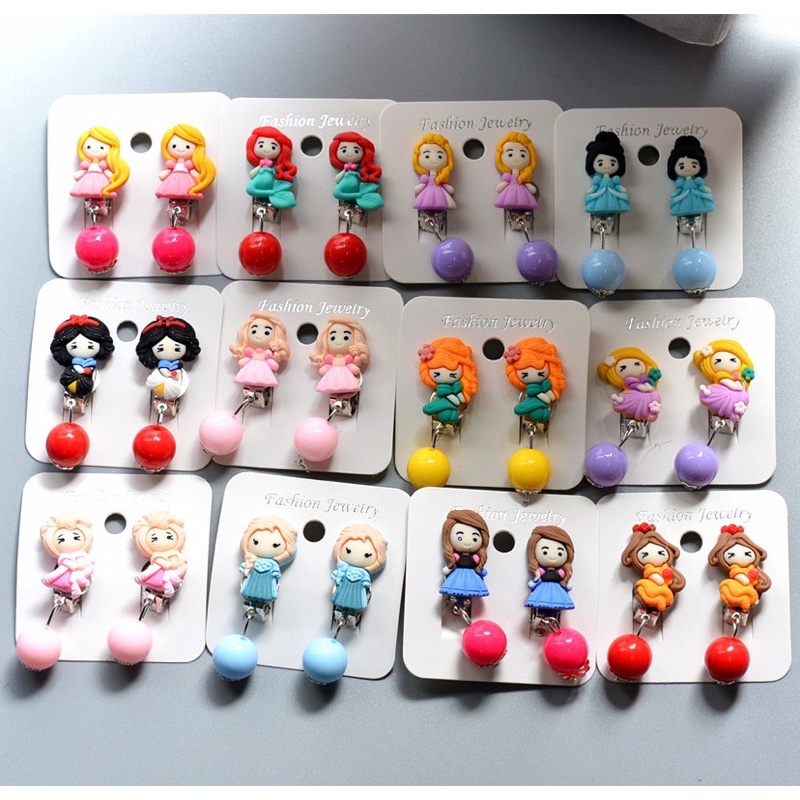 ANTING KOREA ANAK JEPIT MOTIF PRINCESS PRINCES CLAY LUCU IMPORT GIWANG AKSESORIS