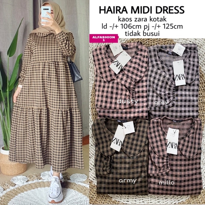 HAIRA MIDI DRESS BY AL FASHION (100%ORI) KAOS ZARA KOTAK NYAMAN HALUS TEBAL ( TERJANGKAU & FASHIONAB