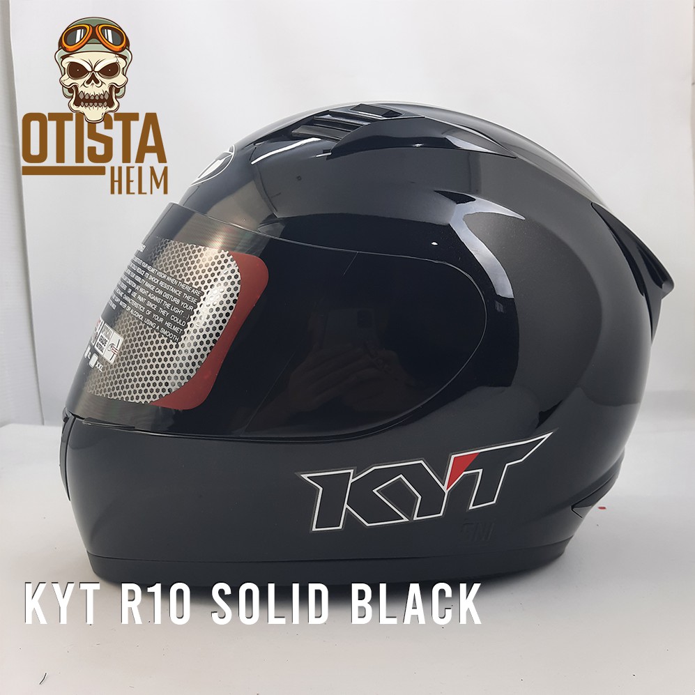 Helm Full Face Kyt R10 Solid Black Hitam Polos Metallic Metalic Glossy size M