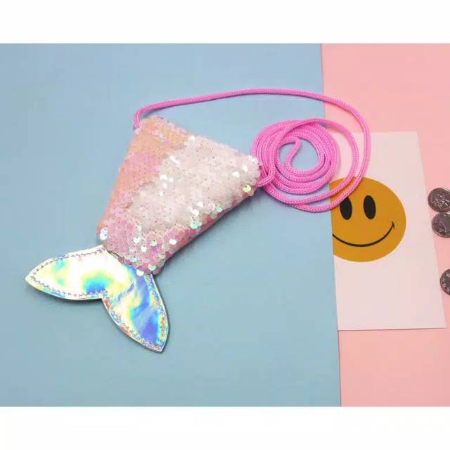 TM057 Tas Mermaid Tas Sequin Selempang Anak Angpao Amplop THR / Sling Bag Anak Duyung Souvenir 1KG 65PCS