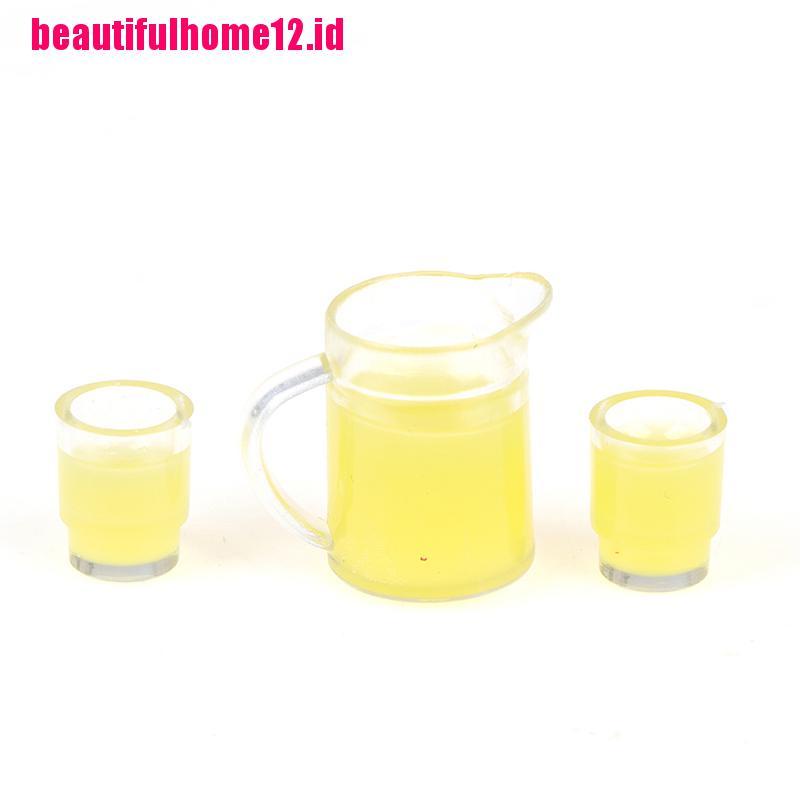 【beautifulhome12.id】3Pcs/set 1:12 Dollhouse Miniature Juice Bottle + 2 Cups Doll Kitchen Accessories