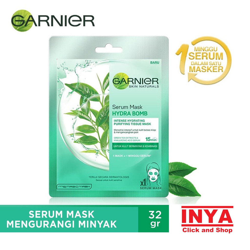 GARNIER SERUM MASK HYDRA BOMB GREEN TEA 32gr - Masker Wajah