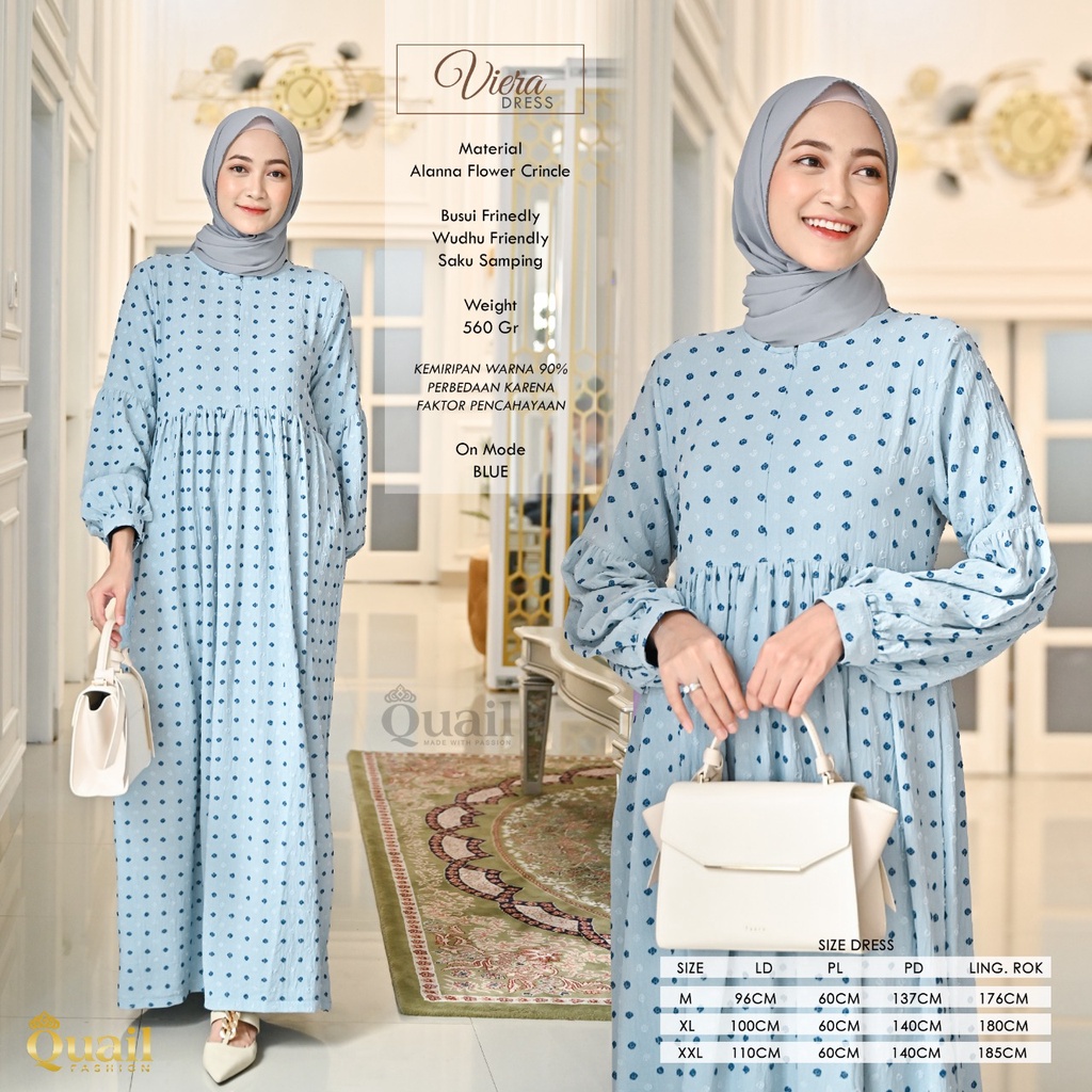 VIERA DRESS Daily Gamis Simpel Quail Hijab bahan Alana Flower Crincle Ori Murah