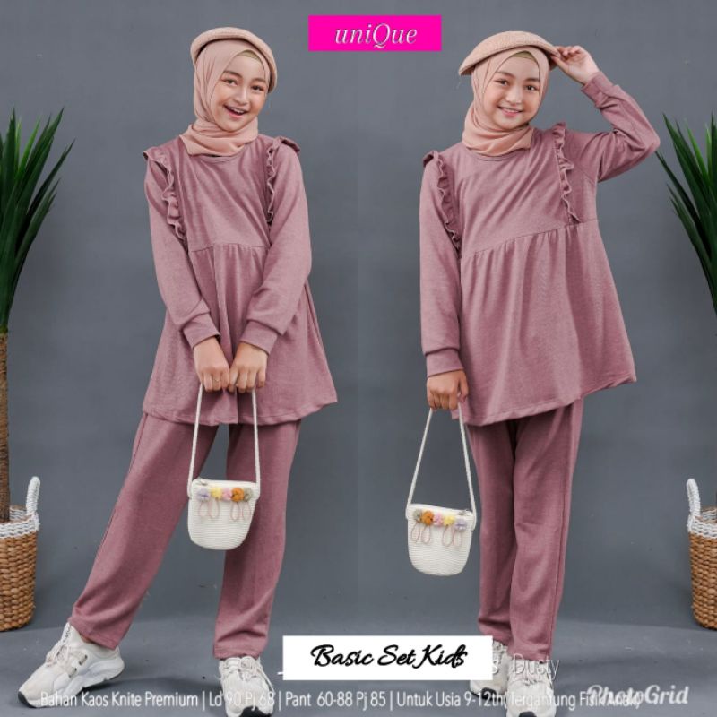Basic Set Kids Terbaru Setelan Tunik Kaos Knitt Anak Perempuan Usia 9 - 12 Tahun