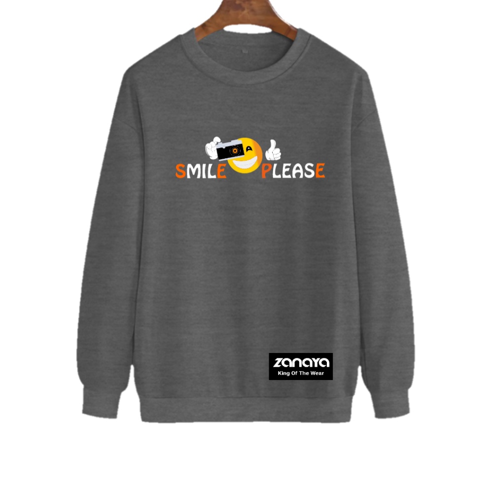 COD Sweater Pria Crewneck Smile Flease Terbaru Size M L XL XXL 3XL 4XL Switer Kwalitas Distro