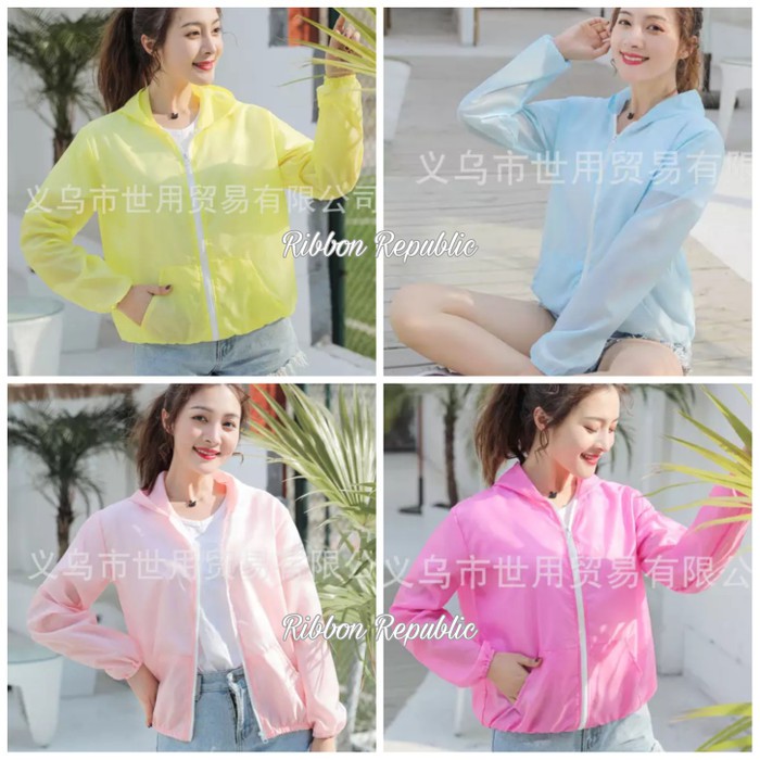 JAKET TRENDY WANITA KOREA PARASUT TIPIS SEMI TRANSPARANT ANTI MATAHARI - BIRU MUDA JAKET WINDBREAKER