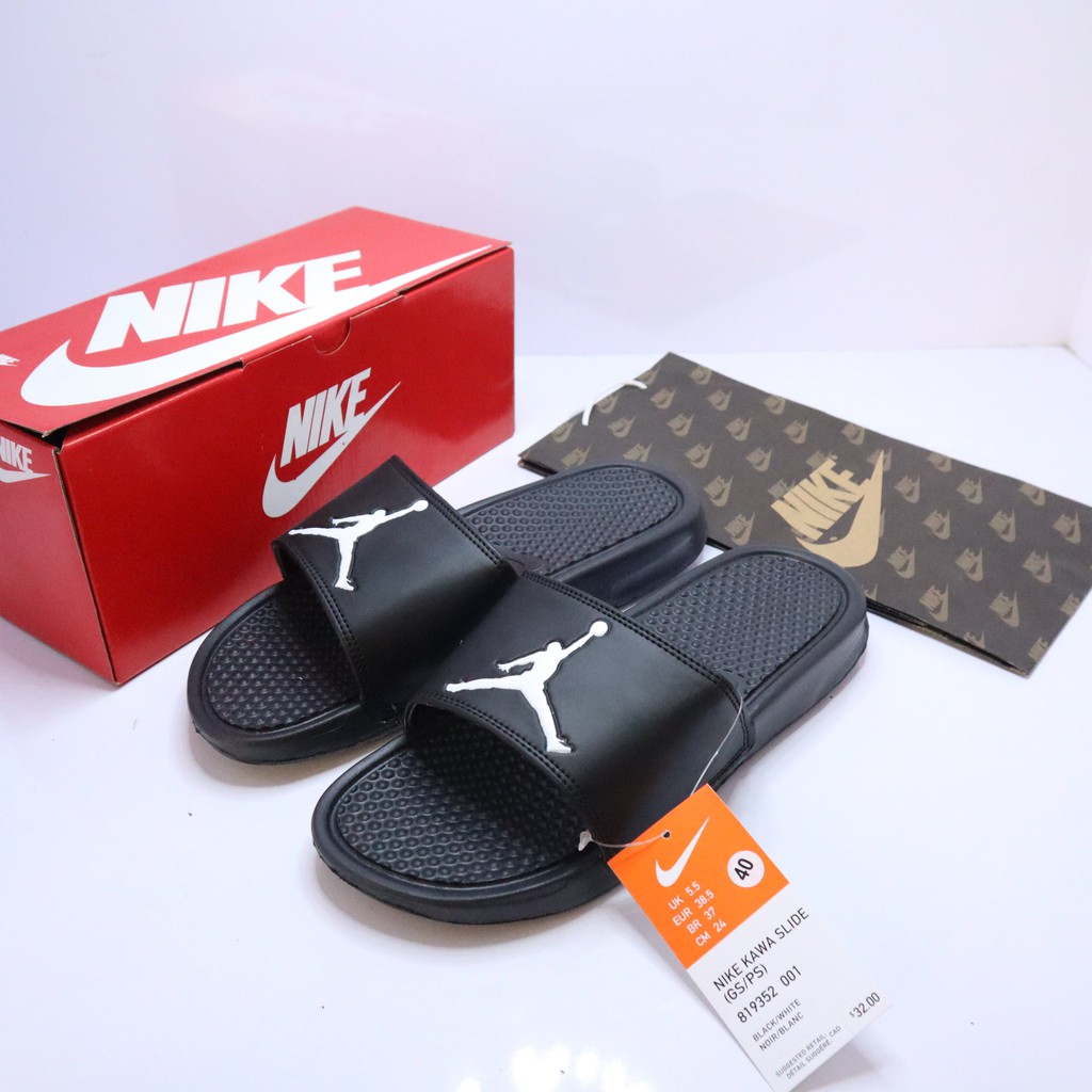sendal kasual pria wanita nike banassi jordan sport casual slip sandals import premium cowok cewek-JORDAN HITAM PUTIH