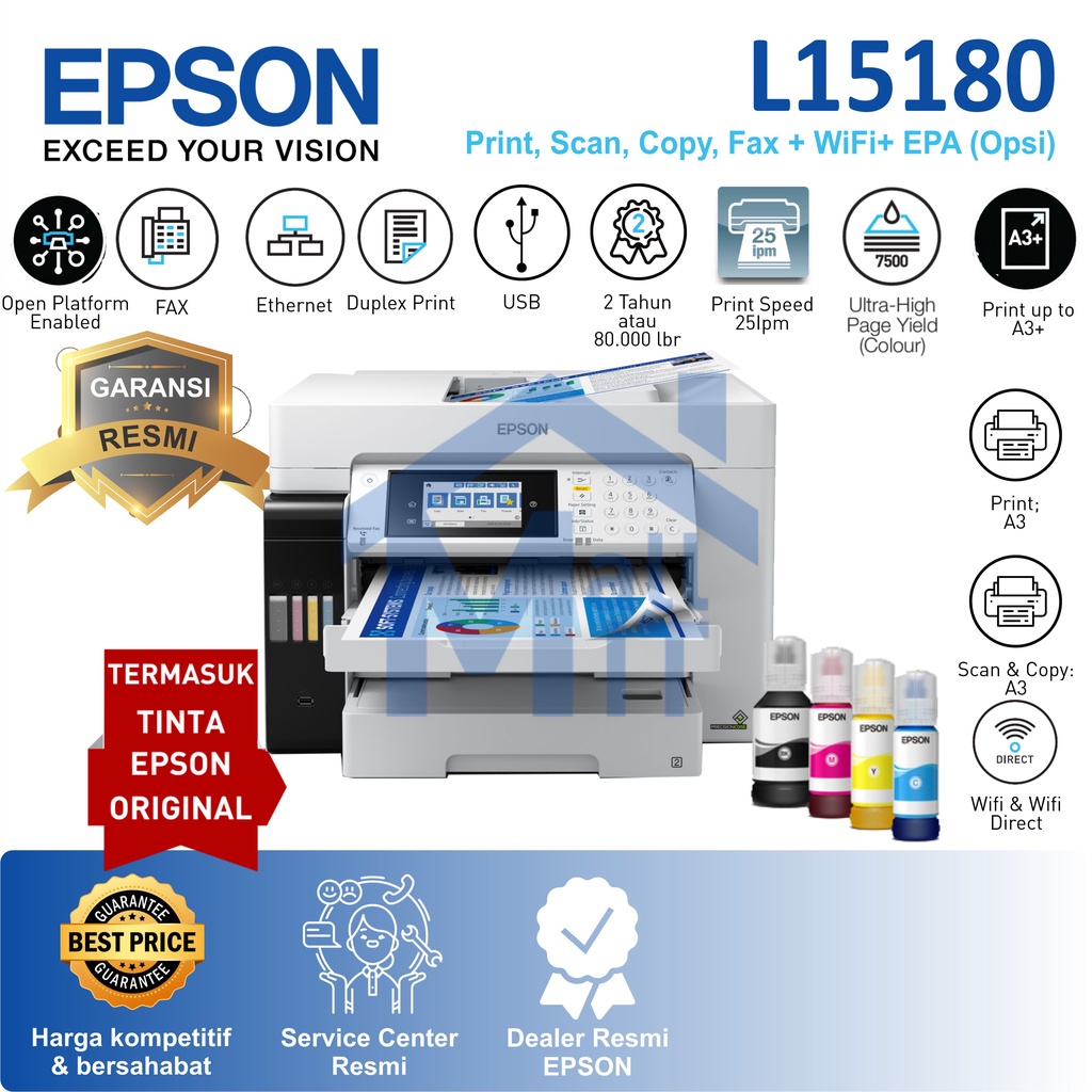 ( Packing Kayu ) PRINTER EPSON L15180 L-15180 L 15180 A3 DUPLEX PIGMENT PRINT SCAN COPY