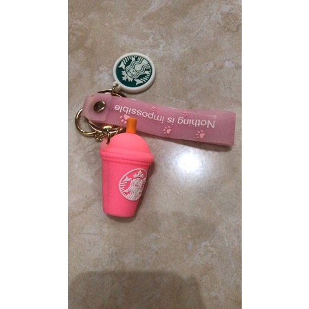 Gantungan kunci starbucks pink chain gantungan tas lucu merah muda