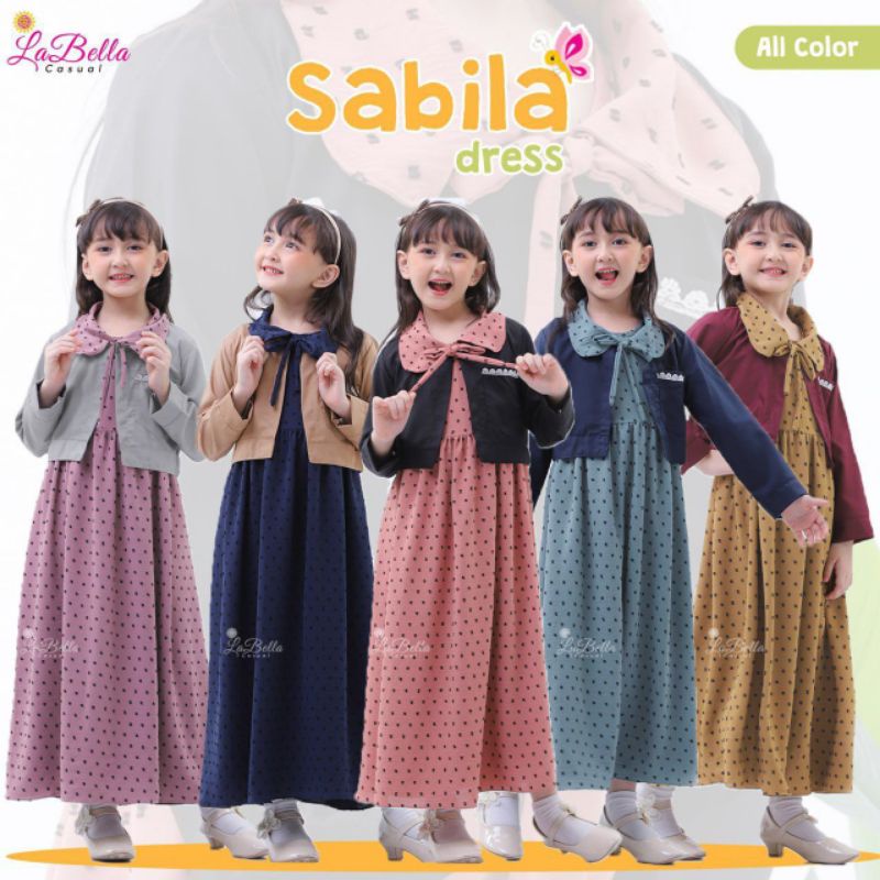 [ SABILA ] By Labella Sabila Dress  By Labella set cardigan bahan Michiko  gaun anak pesta simple ba