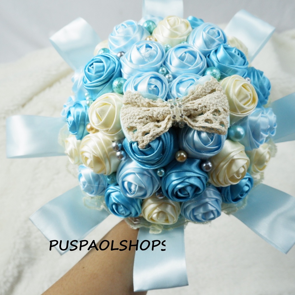 hand buket pengantin handbuket pita satin buket bunga 01