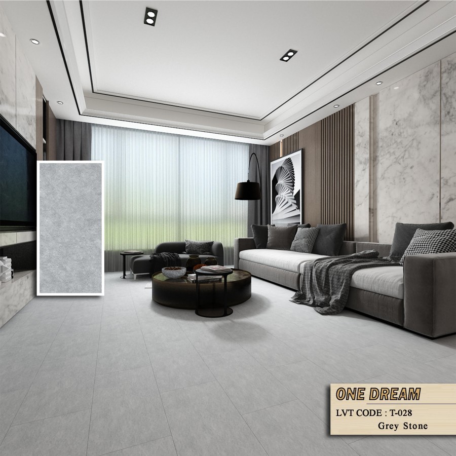 Vinyl Lantai Motif Semen Dream Floor Tebal 3mm T-028 / Lantai Vinyl Plank Motif Marmer Murah