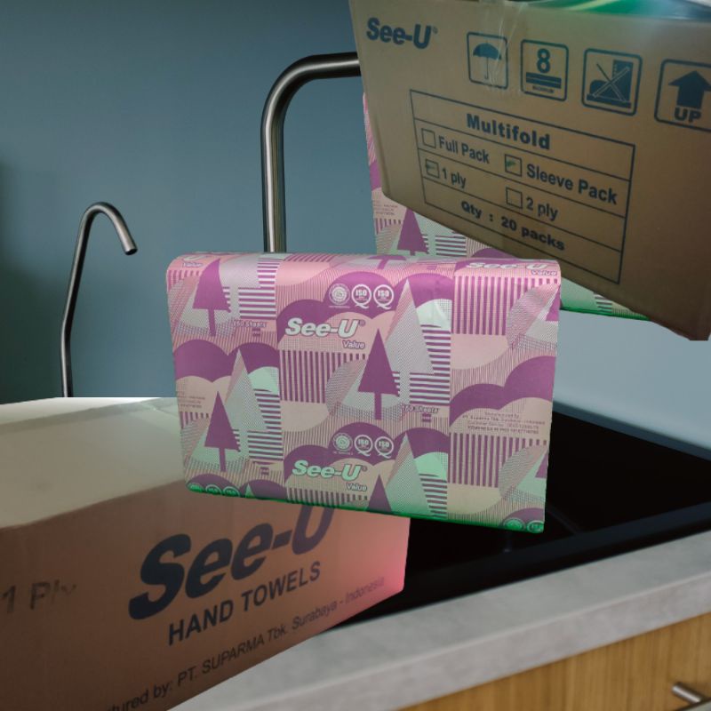 KARTON / KARDUS See U Hand Towel Multifold Tissue Premium Ungu [20 Pack / 150 Sh]