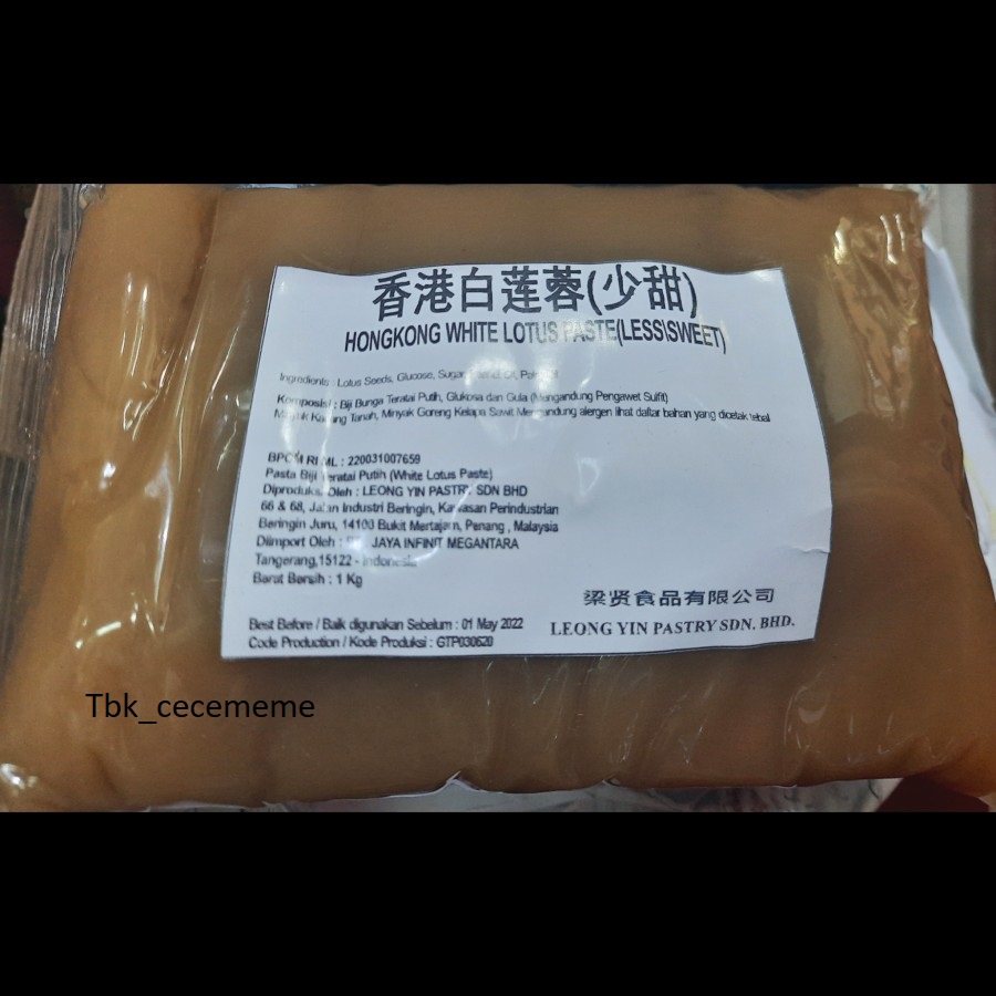 

Isian Mooncake Kue Bulan Hong Kong White Lotus Lien Lian Yong Malaysia 1KG Leongyin Less Sweet