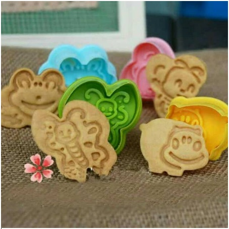 Set Cetakan Kue Kering Cookies Cutter Plunger Isi 4 Kupu Katak Sapi Lebah Cetakan Roti Cetakan Fondant Cookies Cetakan Kue Kering