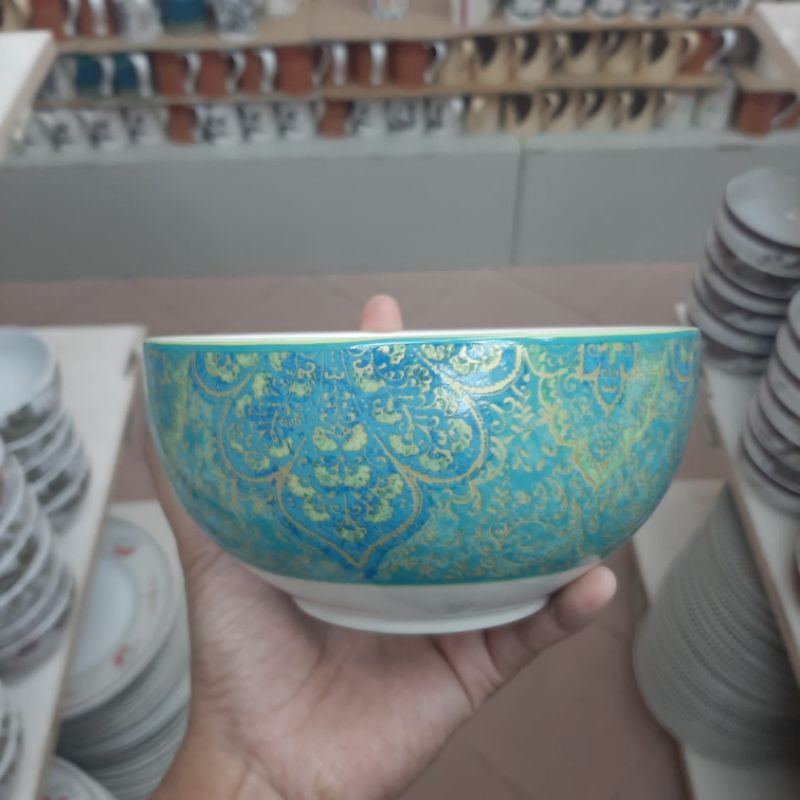 BATIK BOWL MANGKOK MANGKUK KERAMIK SANGO MOTIF UKIR WARNA TOSCA HIJAU BIRU KOLEKSI DEKOR