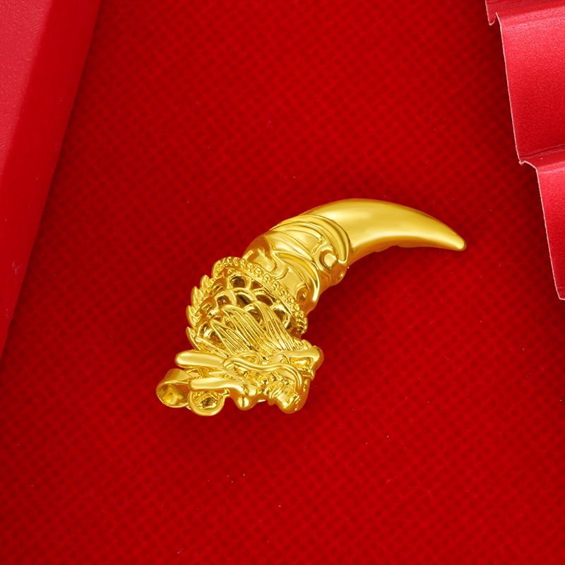 Kalung Emas Asli Kadar 375 Dengan Liontin Kepala Naga Gigi Serigala 3D Gaya Vintage