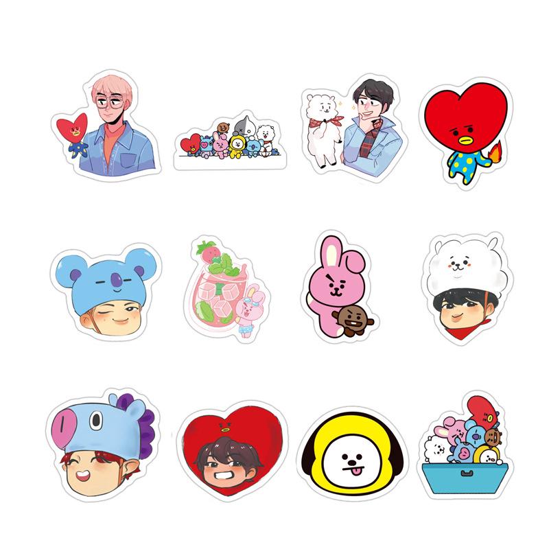 60Pcs Stiker  Decal Kpop BTS  Kartun bt21 untuk  Koper 