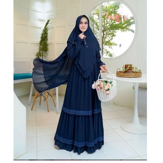 KINARA SYARI BO Bahan CERUTY BABYDOLL FULL PURING MIX RENDA LD 110 CM PJ 138 CM  SYARI WANITA TERBARU 2023 KEKINIAN GAMIS SYARI WANITA TERBARU SET KHIMAR GAMIS SET MURAH VIRAL