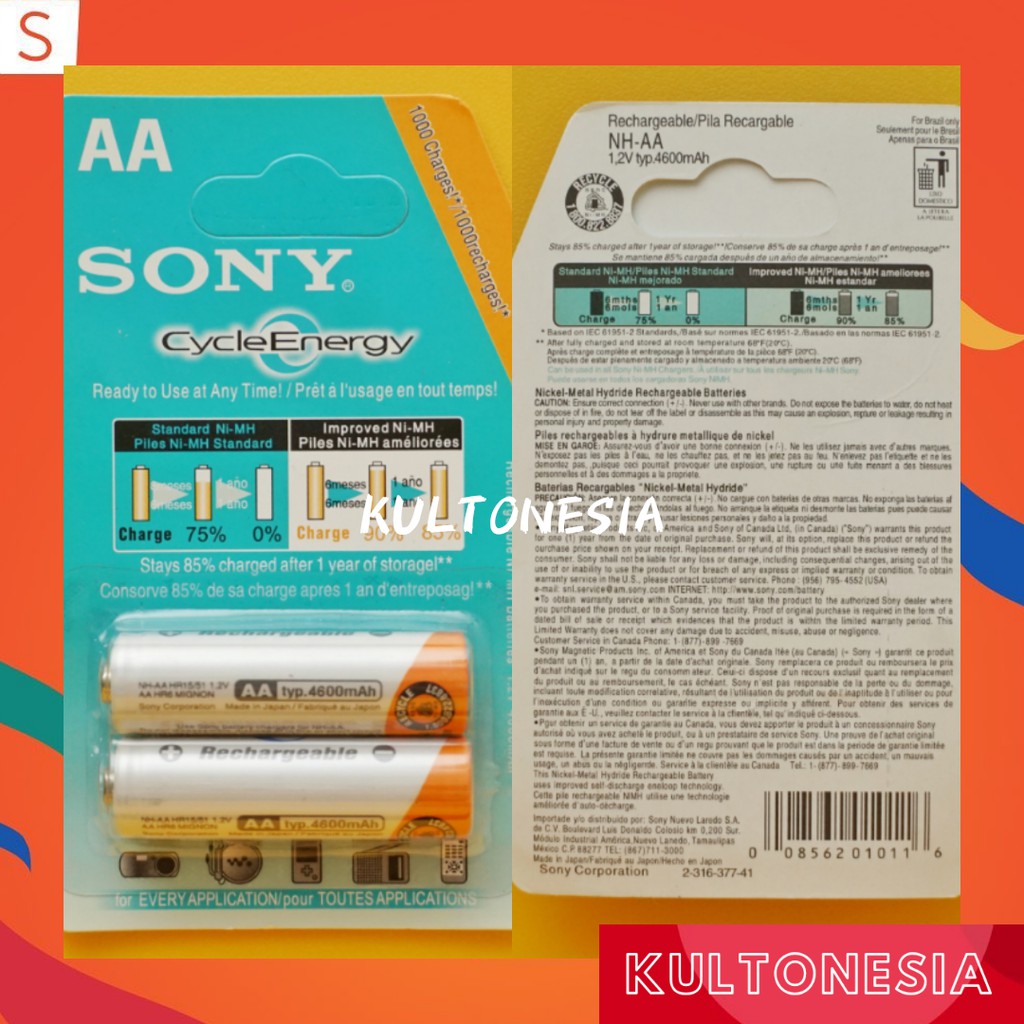 Baterai Charger Sony 4600 mAh AA Baterai Cas Sony AA 4600Mah