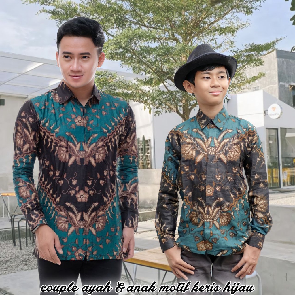 TERBARU Couple sweet || couple batik ayah dan anak cowok BATIK Motif Keris Hijau-Baju Batik pria-kemeja Batik anak Laki Laki-Batik pria modern