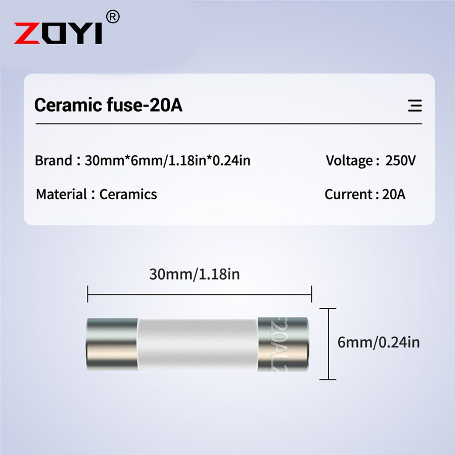 Zoyi Fuse Keramik Fuse For Multimeter Instrument 20A 6mm x 30mm 250V