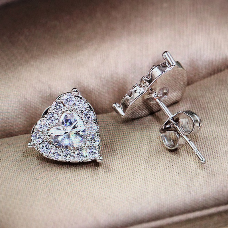 Fancyqube Anting Giwang Sterling Silver 925 Model Hati Dengan Kristal + Berlian Imitasi Untuk Wanita