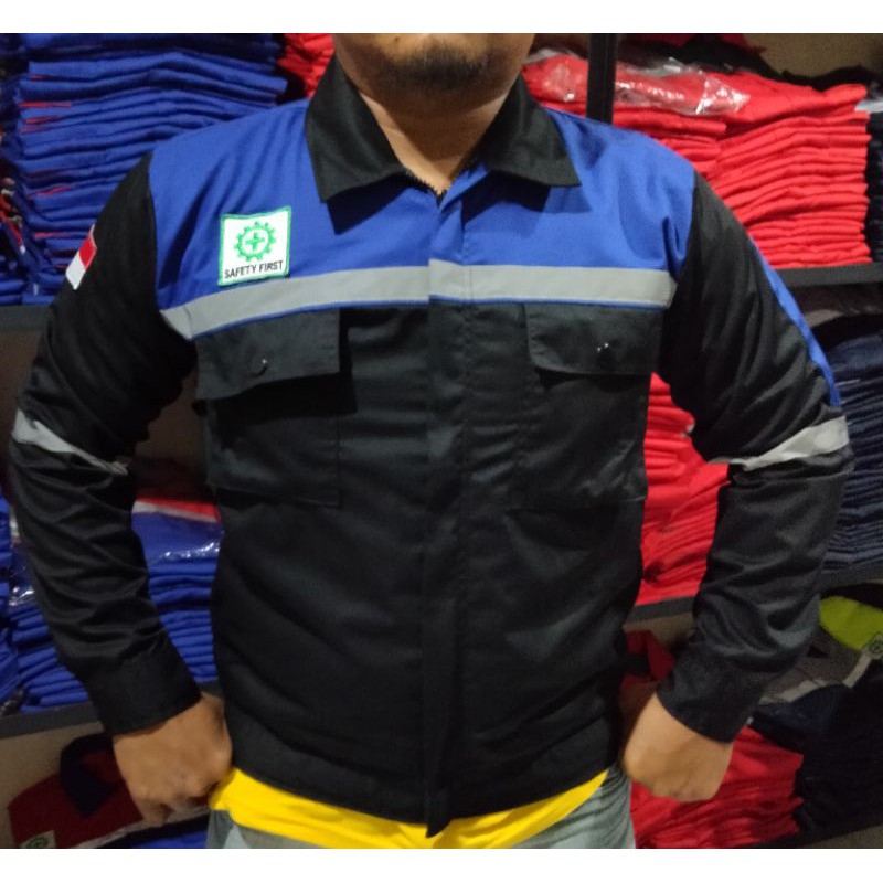 WEARPACK SAFETY / KEMEJA SAFETY / BAJU SAFETY LENGAN PANJANG / BAJU PROYEK KEREN / BAJU KERJA PRIA PROYEK / BAJU KERJA PIRA LAPANGAN / BAJU MEKANIK / BAJU WEARPACK / WERFAK PRIA KERJA / BAJU WEARPACK KERJA PROYEK / BAJU TAMBANG / HITAM BENHUR