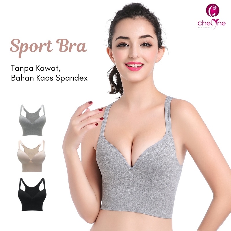 Chelyne Sport Bra Low/High Impact T409 Bra Tanpa Kawat L-XL