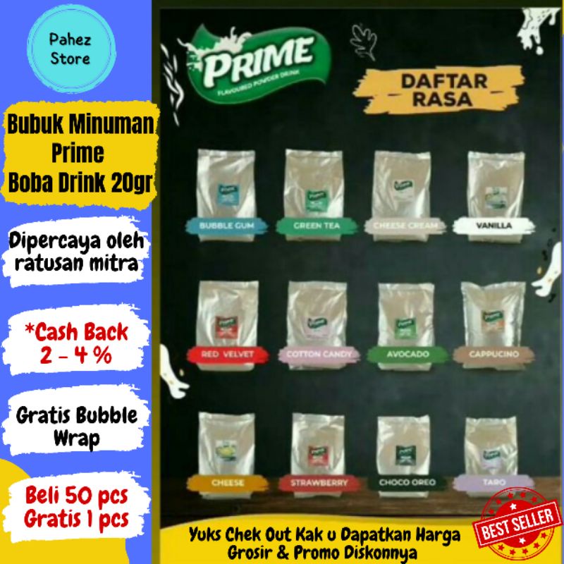 

Bubuk Minuman Rasa Es Boba Drink Premium Kekinian Prime 20gr