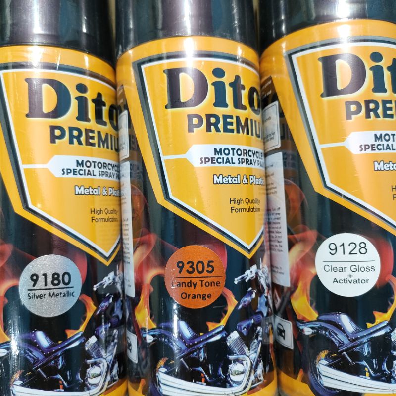 Pilok Paket Lengkap Cat Diton Premium Silver Metallic 9180 Candy Tone Orange 9305 Clear Gloss 9128 400cc.. Pilok Paketan Candy Tone Orange Cat Semprot Diton Premium 400cc