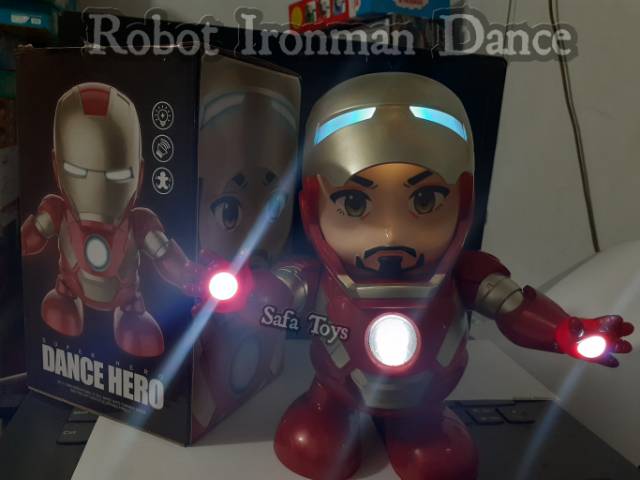 Mainan Robot Ironman Dance Move with  music and spotlight  Hight Quality