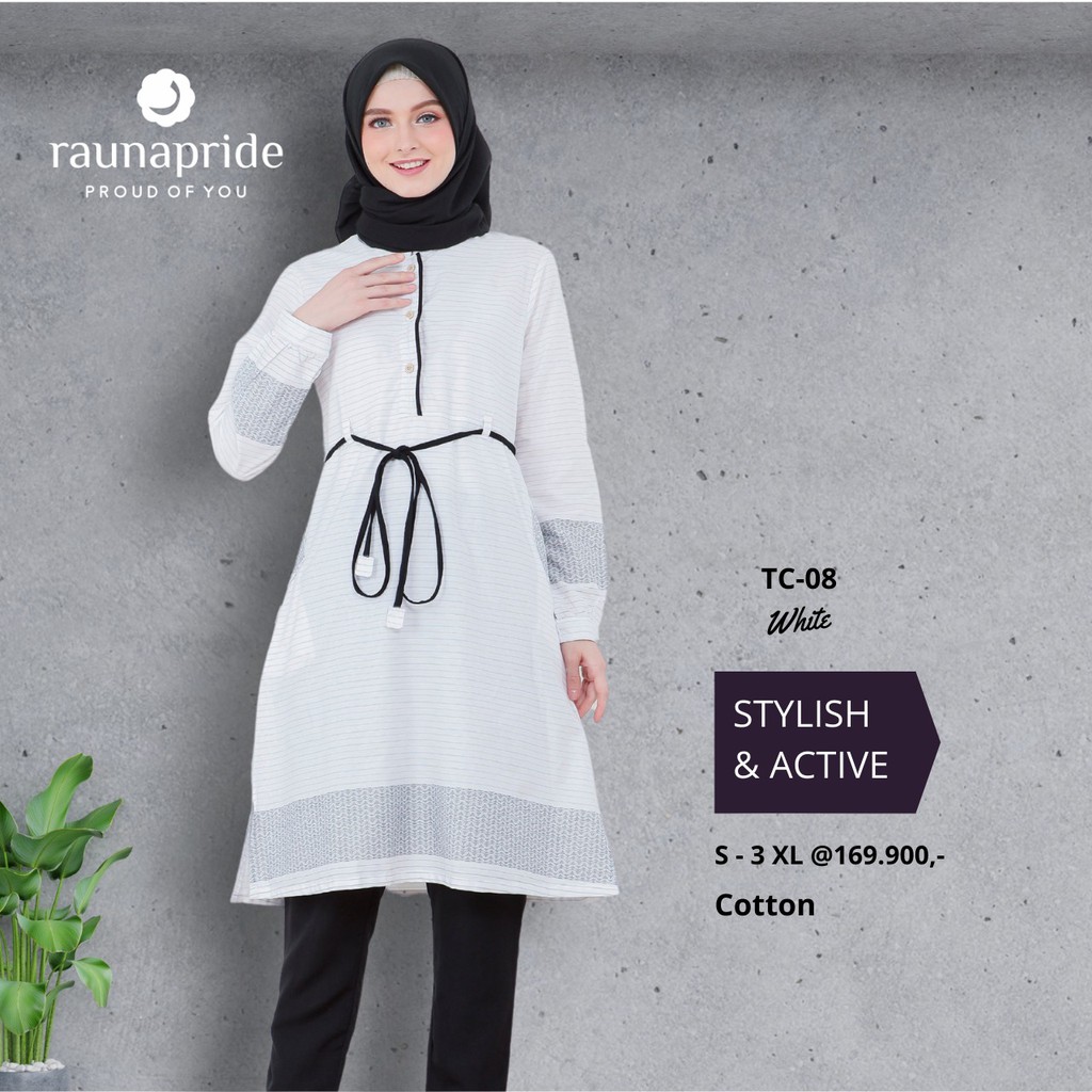TUNIK PUTIH WANITA POLOS RAUNA TC 08 WHITE