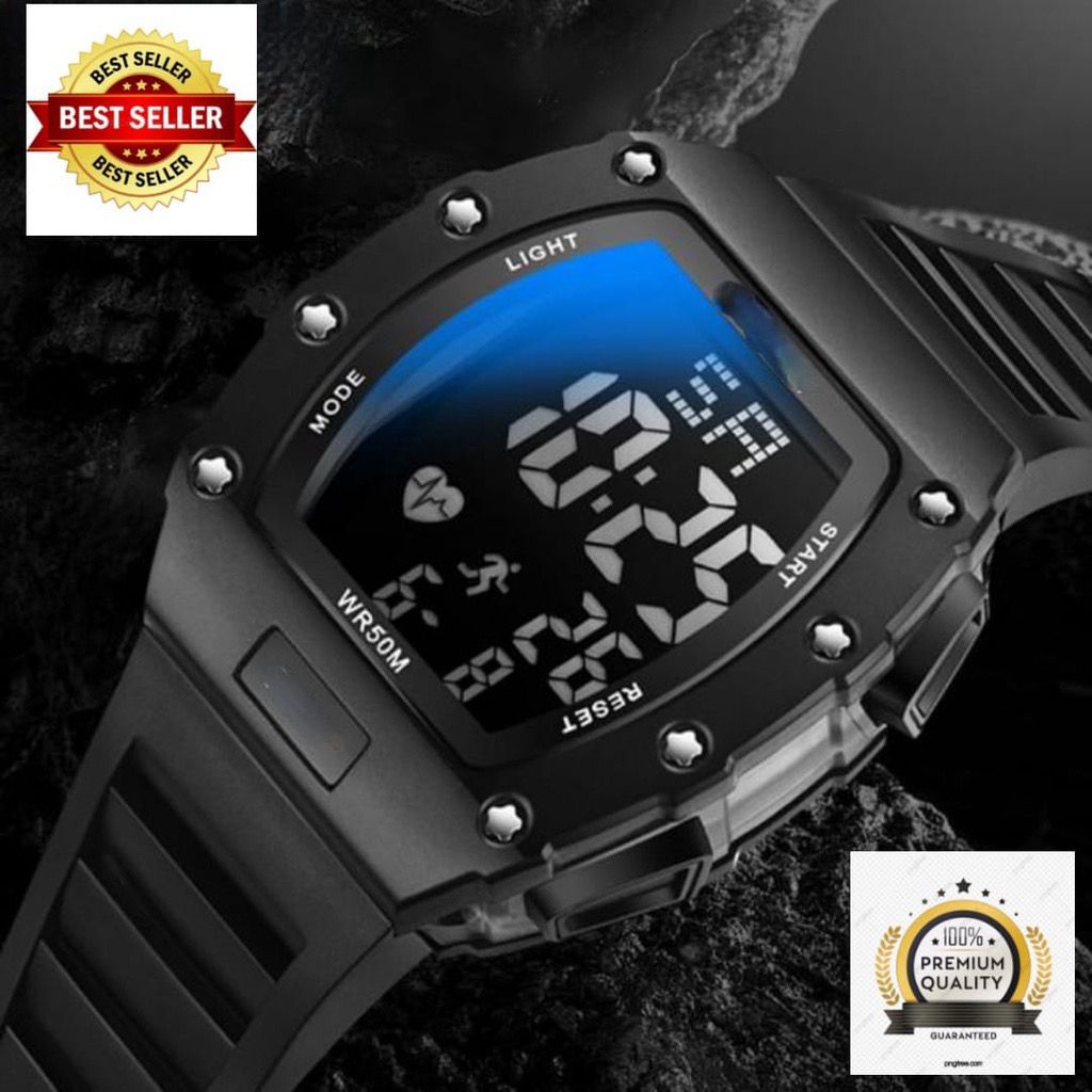 (SS)  JAM TANGAN PRIA WANITA TERBARU 2022 STRAP RUBBER DIGITAL TANGGAL HARI BULAN STOPWATCH AKTIF BWM-45