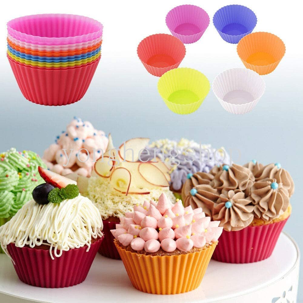 1 Pc Cetakan Kue Cupcake Bentuk Bulat Bahan Silikon Anti Lengket Dapat Digunakan Kembali Untuk Pesta