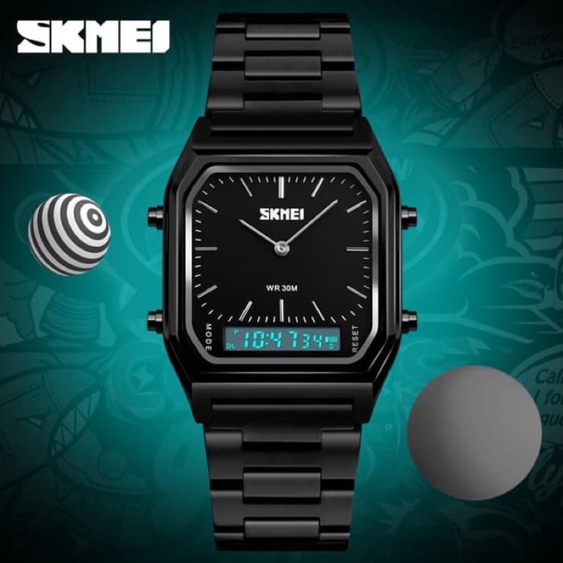 Jam Tangan Pria Digital Analog Skmei 1220 Black Water Resistant 30m