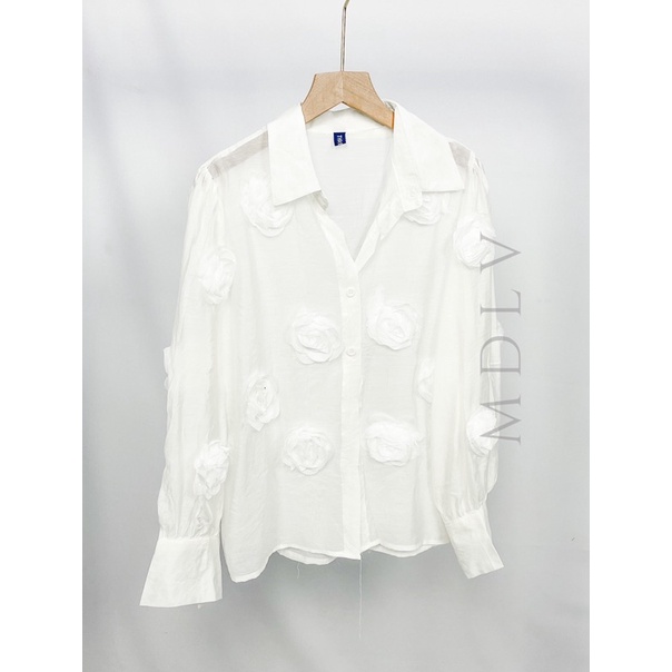 MDLV ~ 2900# Pazienza 3D Rose Applique Shirt Atasan Kemeja Puff Mawar Fashion Import