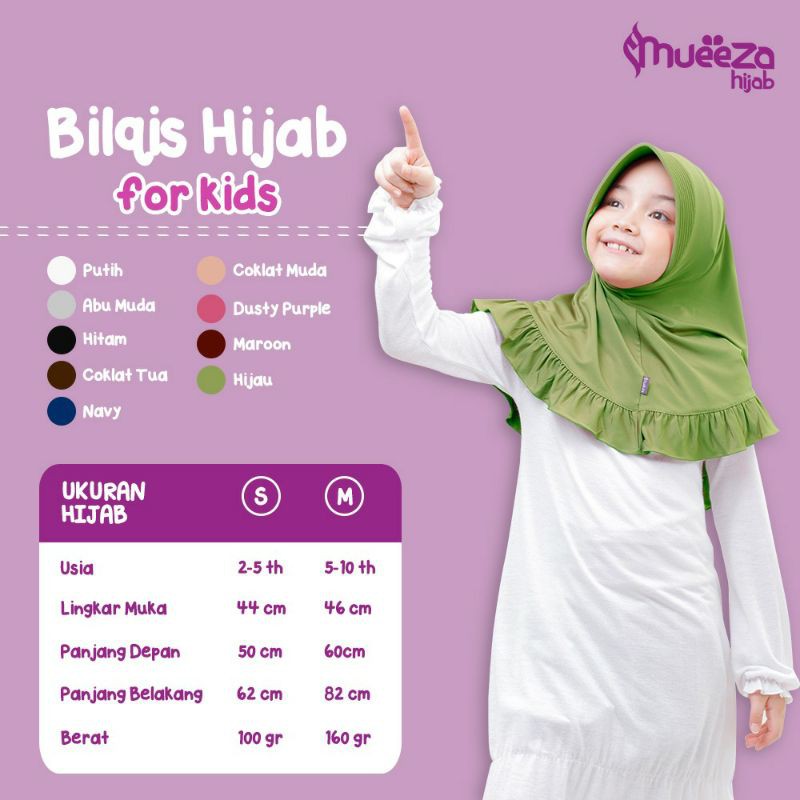 Jilbab Mueeza Hijab - Hijab Bilqis Kids Remaja Dewasa - Kerudung Anak Syari - Premium Spandex Jersey-2