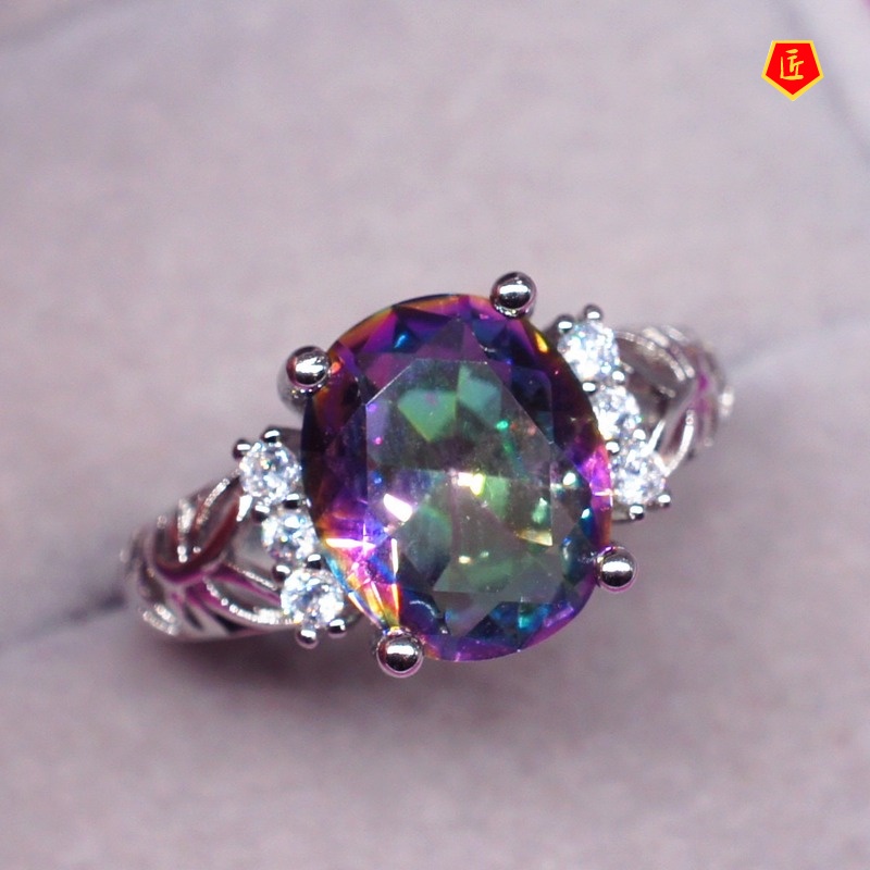 [Ready Stock]Personalized 925 Silver Rainbow Gemstone Ring