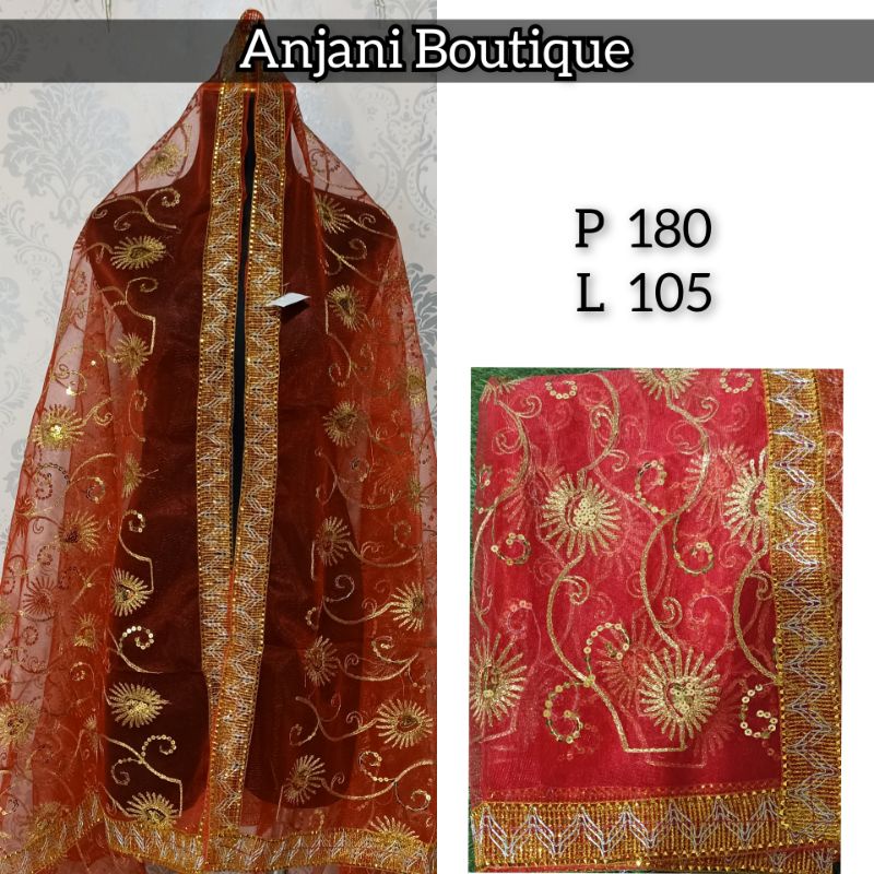 Selendang india import / dupatta india-Merah 5
