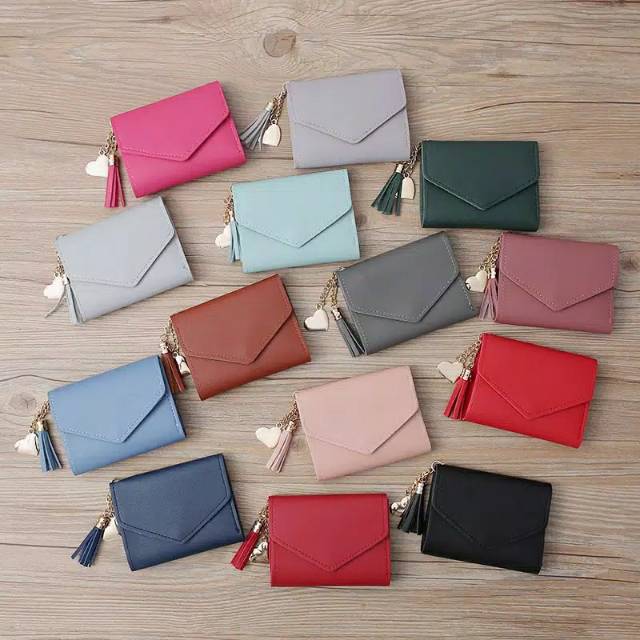 Dompet Wanita Lipat Tassel Model Pendek Import Korea