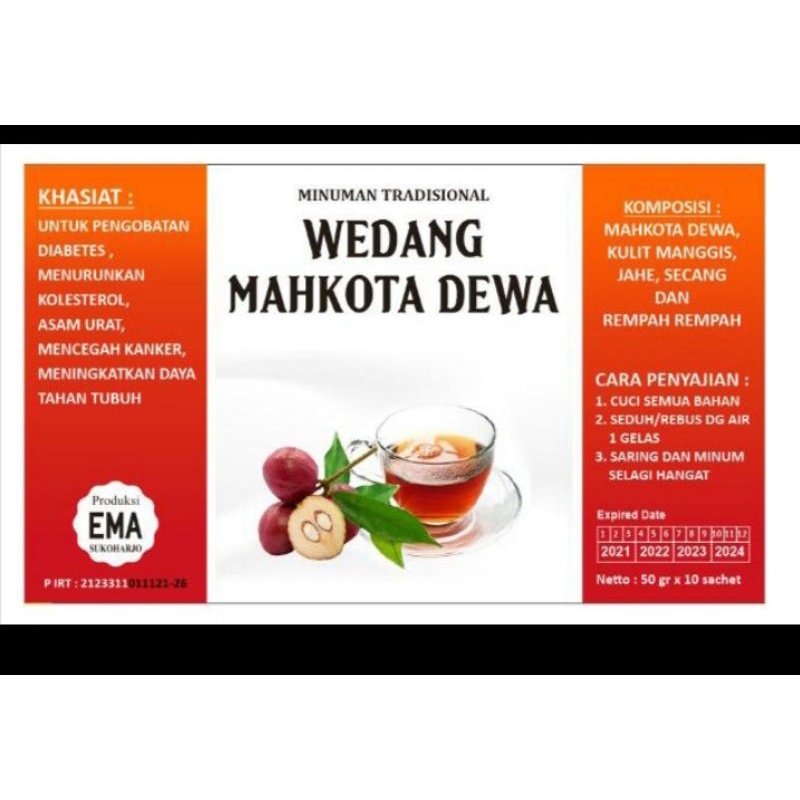 

Wedang Mahkota Dewa produksi EMA Solo, 1pack isi 10pc