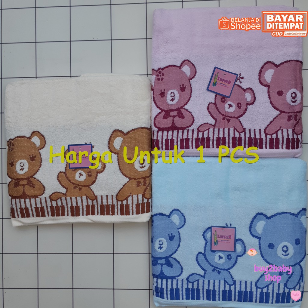 Handuk mandi bayi bahan halus dan lembut motif Bear Family 120 x 60 cm 1 PCS