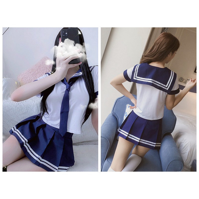 Lingerie Sexy Set Sailor Cosplay Seragam Pelajar Jepang Rok Mini lipit 3A252