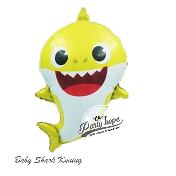 balon foil baby shark kuning / balon plastik karakter kartun baby shark / balon karakter baby shark