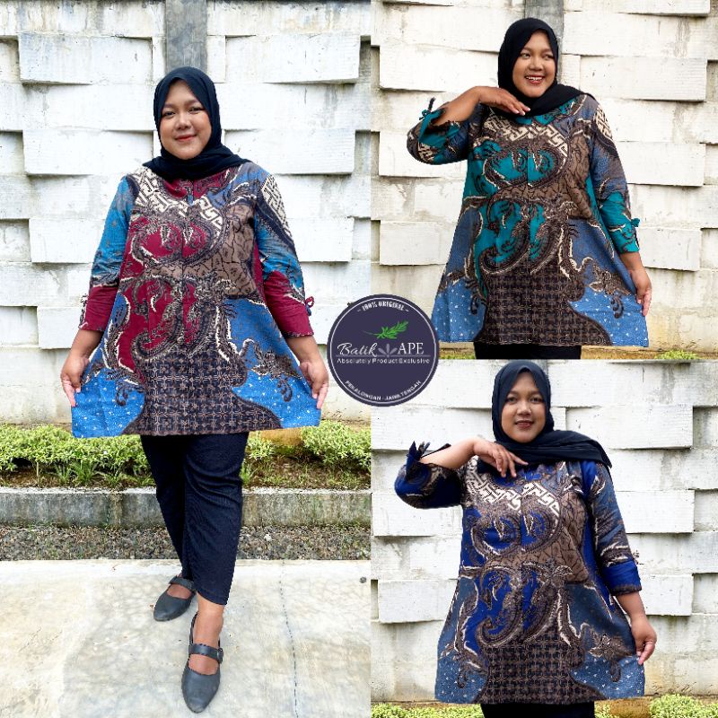 TUNIK JUMBO BIGSIZE 3L 4L 5L XXXXXL LD 120 130 140 LENGAN BELAH VARIASI TALI PITA BATIK MOTIF B SERIES MODERN MURAH